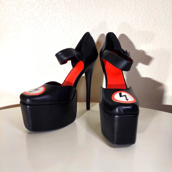Dolls Kill x Marilyn Manson Black Faux Leather Platform Ankle Strap Heels - Picture 9 of 16